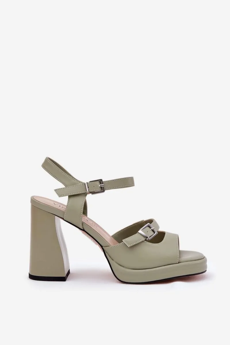 Sandały Na Słupku|Sandały Na Obcasie>Buty damskie Vinceza Skórzane Sandały Damskie Na Słupku Vinceza 77110 Zielone Zielony