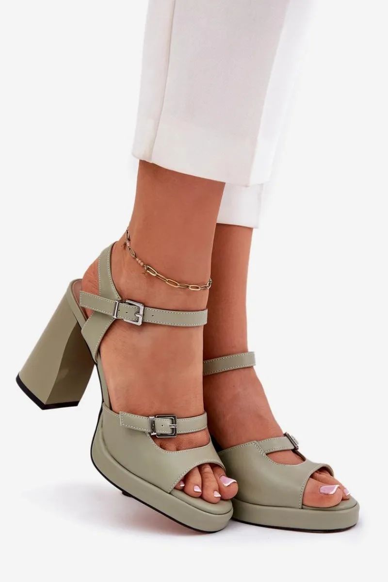 Sandały Na Słupku|Sandały Na Obcasie>Buty damskie Vinceza Skórzane Sandały Damskie Na Słupku Vinceza 77110 Zielone Zielony