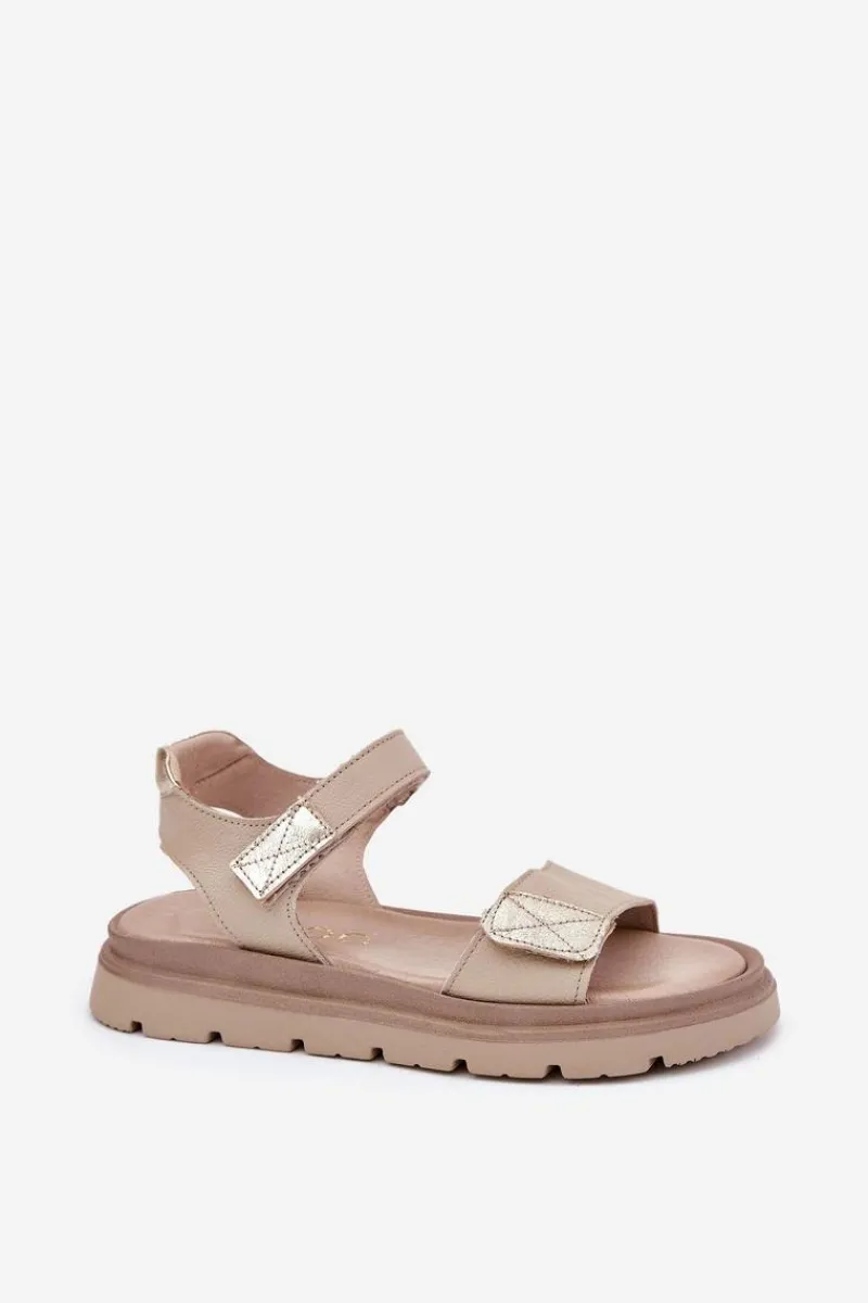 Sandały Płaskie>Zazoo Skórzane Sandały Damskie Na Platformie 40443 Beżowe Beżowy