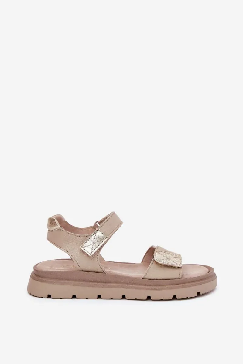 Sandały Płaskie>Zazoo Skórzane Sandały Damskie Na Platformie 40443 Beżowe Beżowy