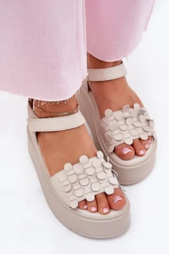 Outlet CheBello Skórzane Sandały Damskie Na Platformie 4701 Beżowe