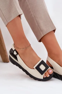 Discount Artiker Skórzane Sandały Damskie Na Koturnie z Ozdobą 56C1570 Beżowe Beżowy