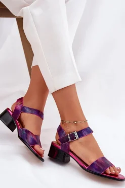 Discount Maciejka Skórzane Sandały Damskie Na Obcasie N6802-15 Fuksja Różowy