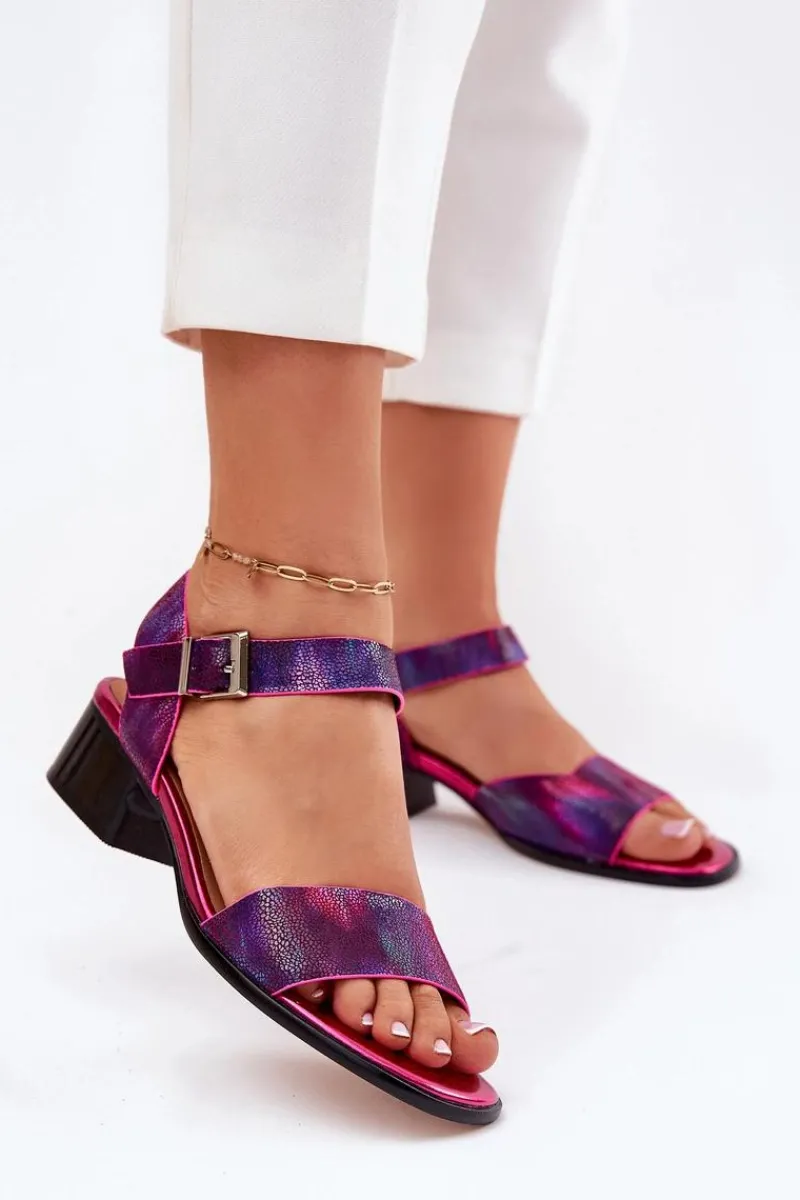 Discount Maciejka Skórzane Sandały Damskie Na Obcasie N6802-15 Fuksja Różowy