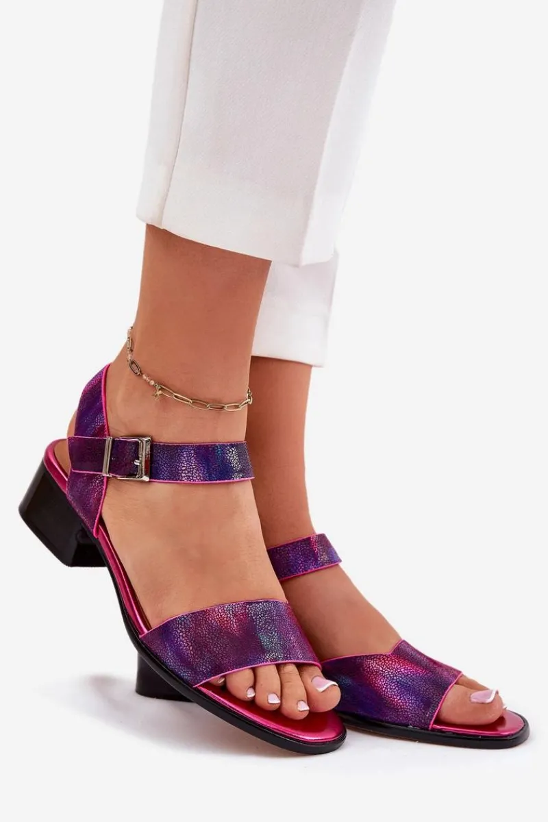 Discount Maciejka Skórzane Sandały Damskie Na Obcasie N6802-15 Fuksja Różowy