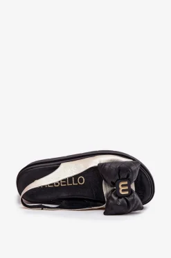 Sandały Na Koturnie|Sandały Płaskie></noscript>CheBello Skórzane Sandały Damskie Na Platformie Z Kokardą 4641 Złoto-Czarne