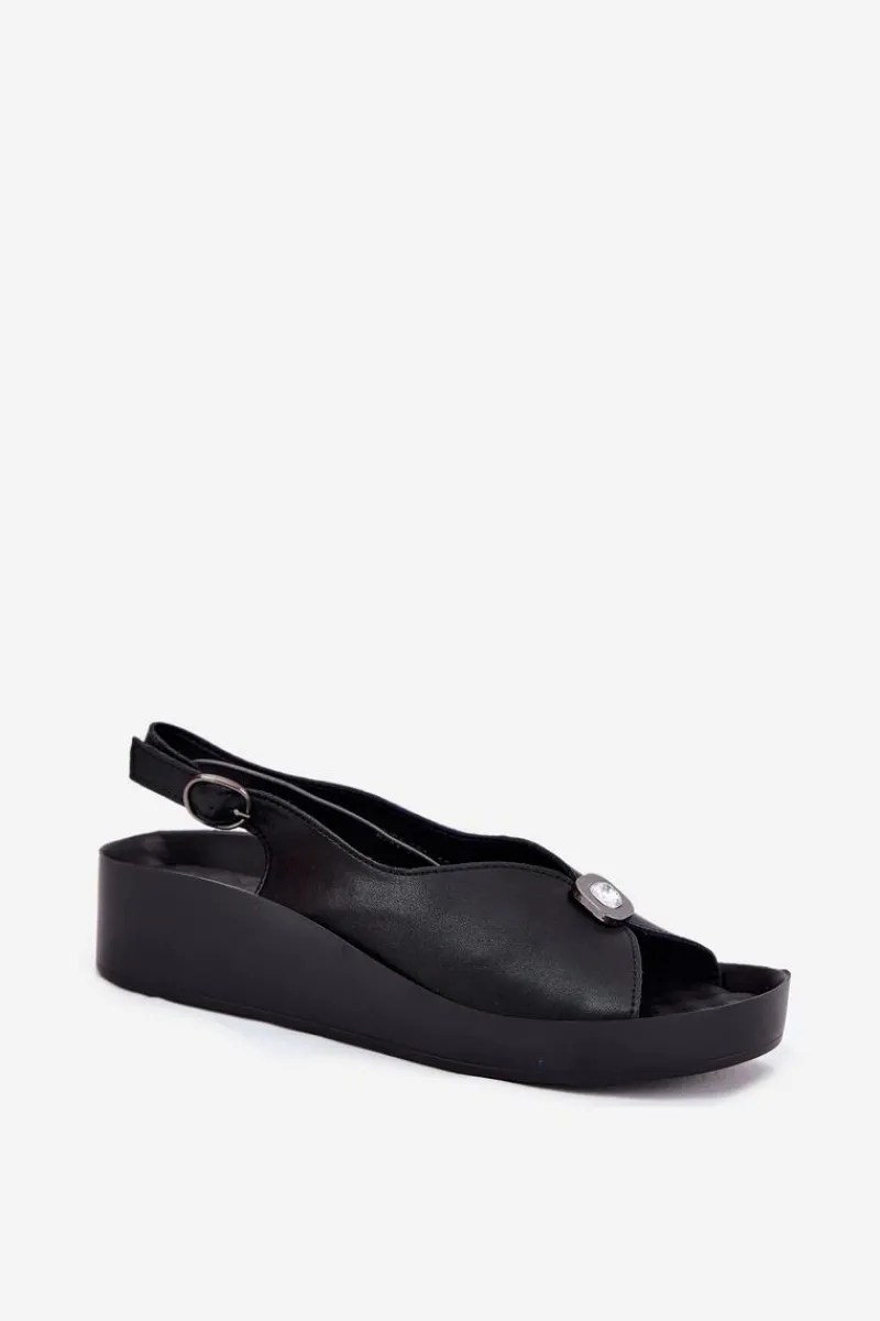 Sandały Na Koturnie>Damskie buty S.Barski Skórzane Sandały Damskie Na Koturnie I Platformie S.Barski KV51-020 Czarne Czarny