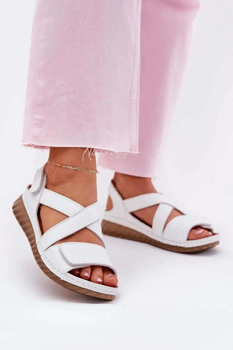 Maciejka Skórzane Sandały Damskie Na Rzep L6848-11 Białe Biały
