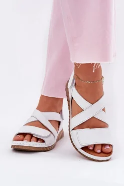 Maciejka Skórzane Sandały Damskie Na Rzep L6848-11 Białe Biały