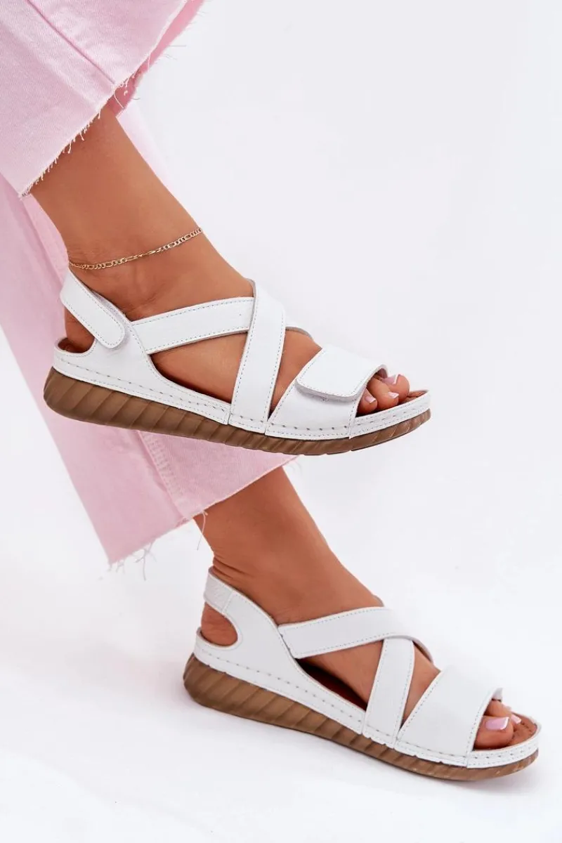 Maciejka Skórzane Sandały Damskie Na Rzep L6848-11 Białe Biały