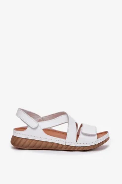 Maciejka Skórzane Sandały Damskie Na Rzep L6848-11 Białe Biały
