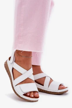 Maciejka Skórzane Sandały Damskie Na Rzep L6848-11 Białe Biały