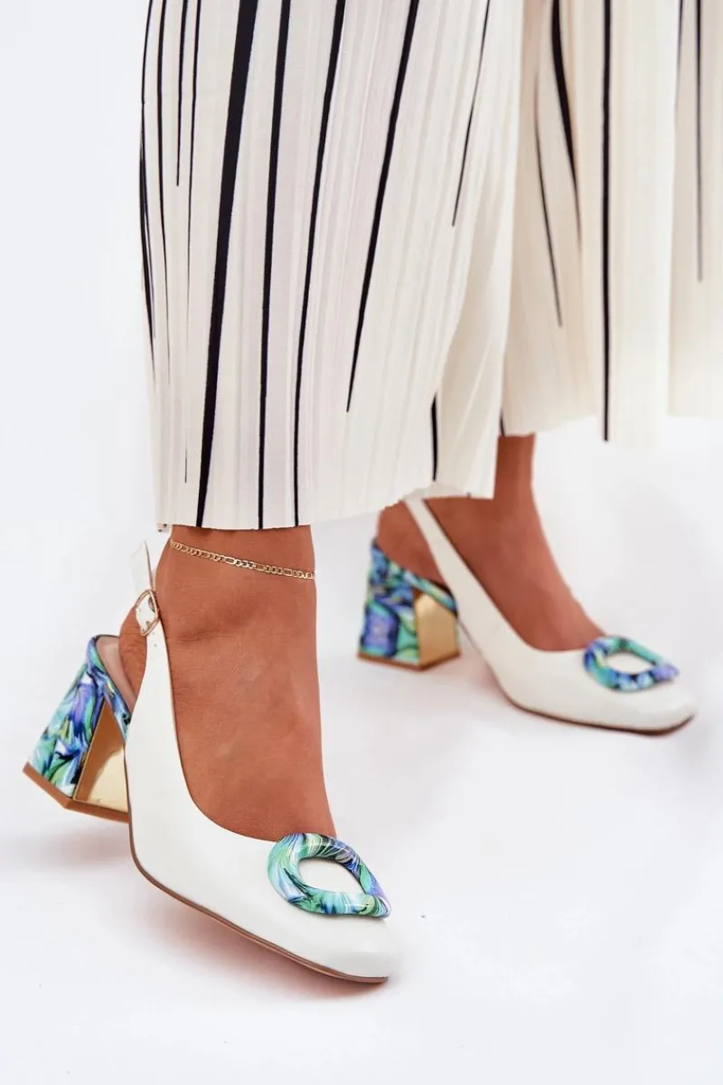 Sale Skórzane Sandały Damskie Na Słupku D&A CR51-002 Białe Damskie Sandały Na Słupku|Sandały Na Obcasie