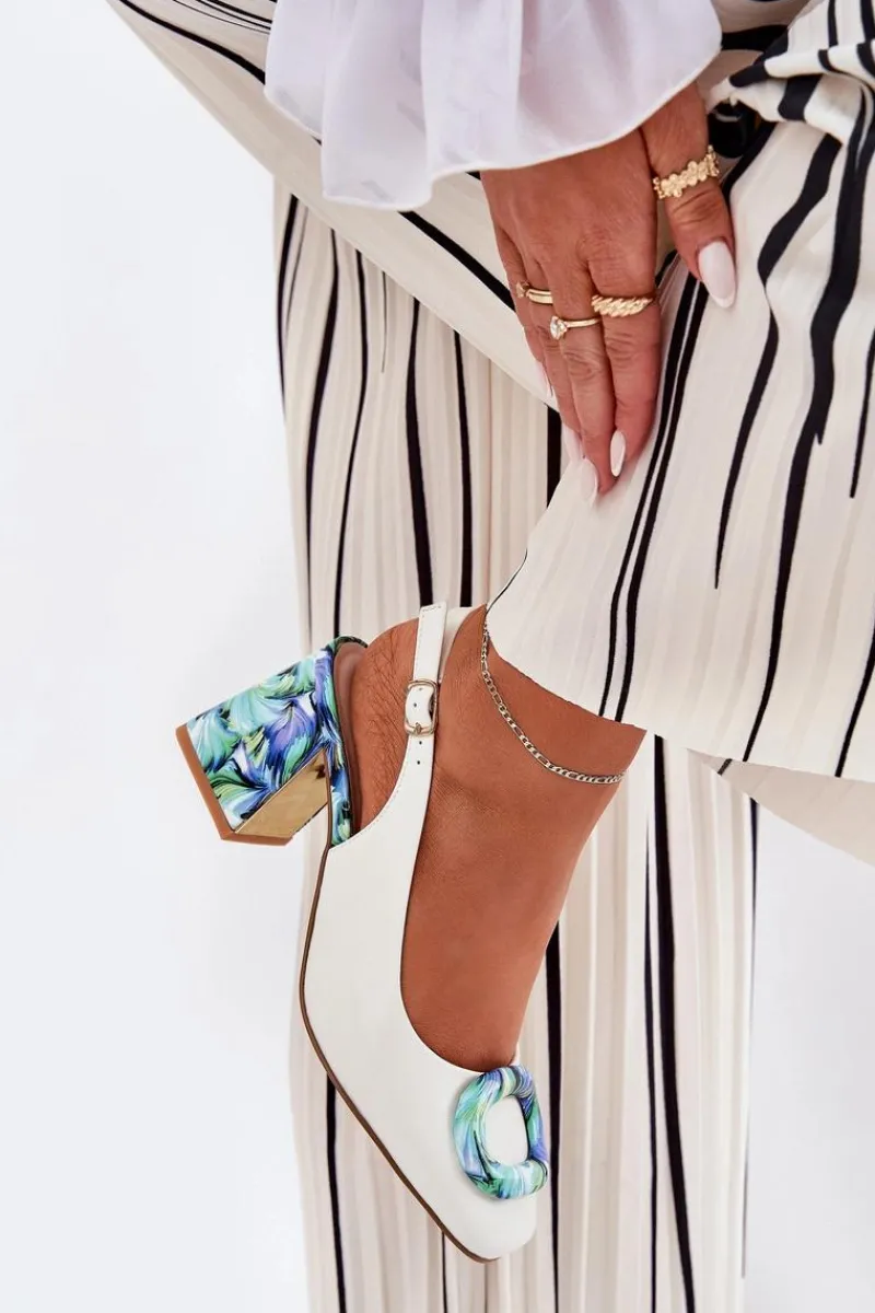 Sale Skórzane Sandały Damskie Na Słupku D&A CR51-002 Białe Damskie Sandały Na Słupku|Sandały Na Obcasie