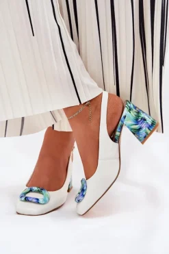 Sale Skórzane Sandały Damskie Na Słupku D&A CR51-002 Białe Damskie Sandały Na Słupku|Sandały Na Obcasie