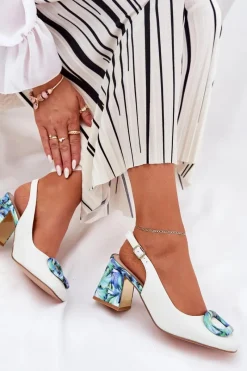 Sale Skórzane Sandały Damskie Na Słupku D&A CR51-002 Białe Damskie Sandały Na Słupku|Sandały Na Obcasie
