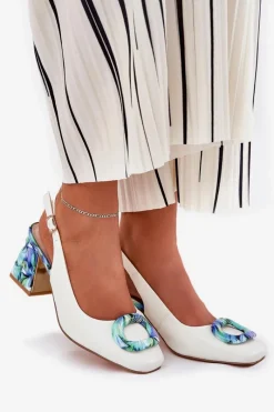 Sale Skórzane Sandały Damskie Na Słupku D&A CR51-002 Białe Damskie Sandały Na Słupku|Sandały Na Obcasie