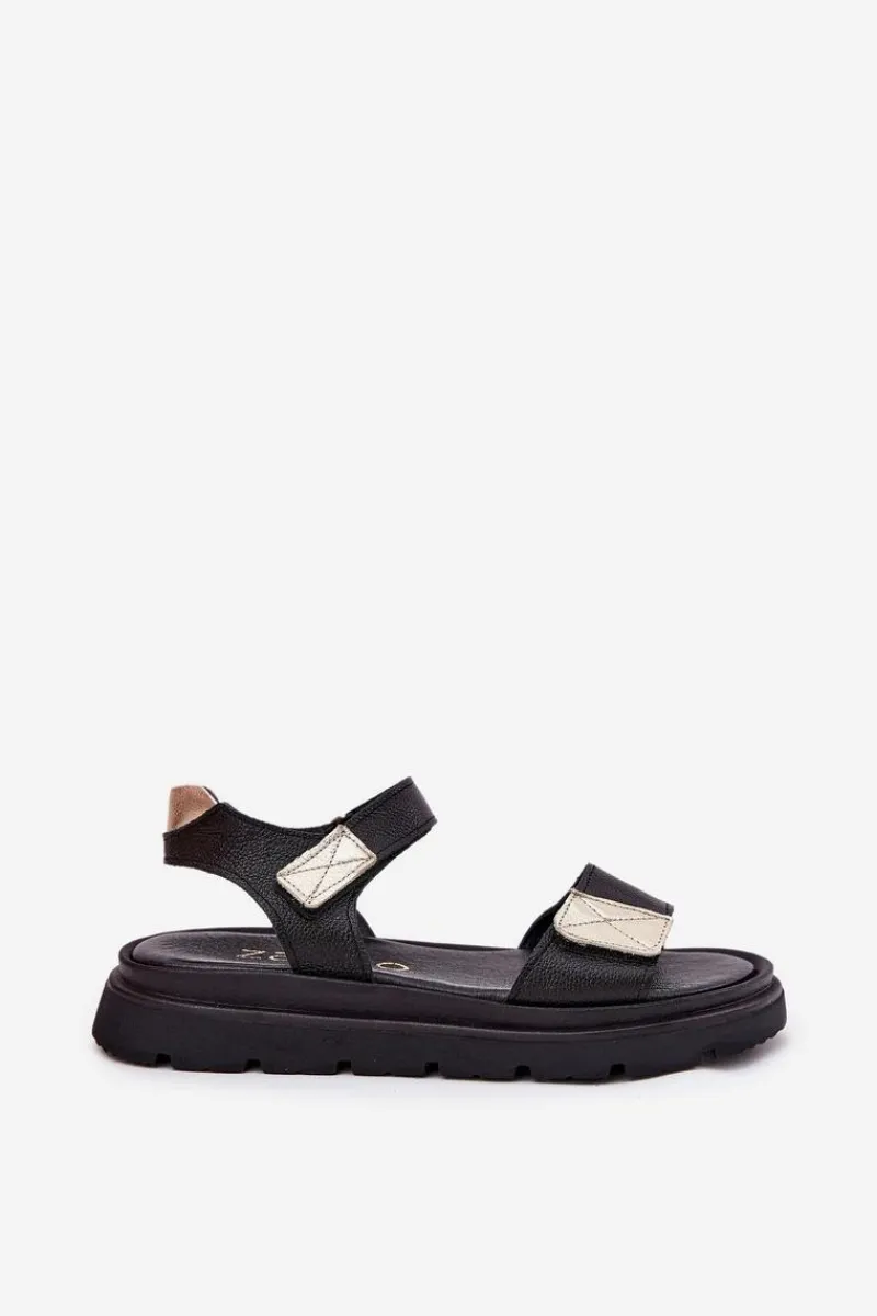 Sandały Płaskie>Zazoo Skórzane Sandały Damskie Na Platformie 40443 Czarne Czarny