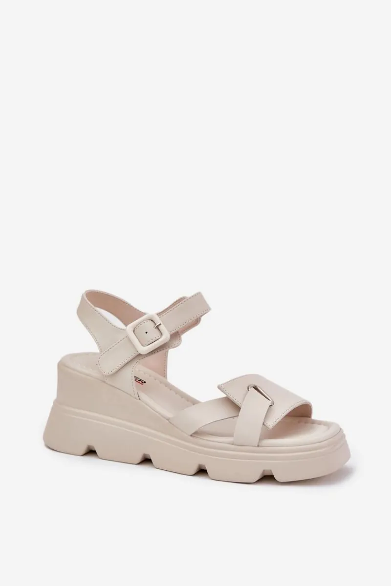 Best Boto Skórzane Sandały Damskie Na Koturnie Artiker 54C1624 Beżowe