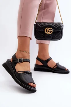 Online Skórzane Sandały Damskie Na Koturnie Vinceza 66624 Czarne Damskie Sandały Na Koturnie