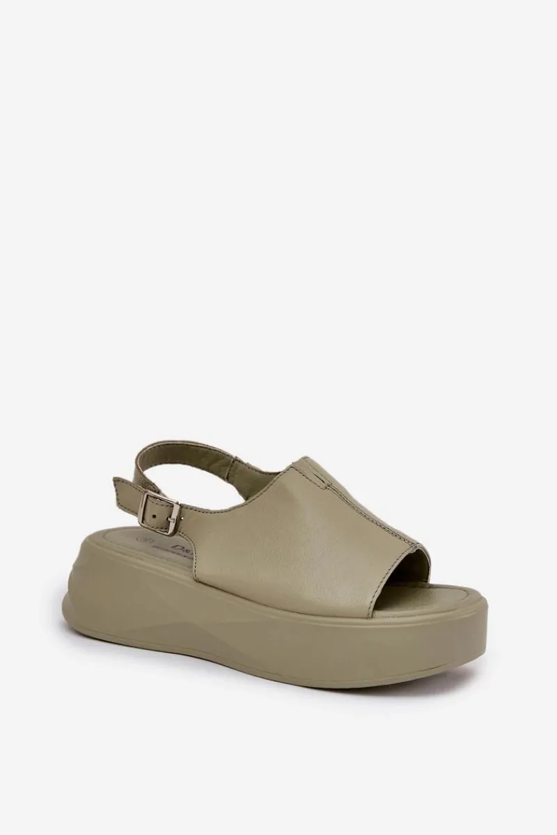 Sandały Płaskie>Damskie buty S.Barski Skórzane Sandały Damskie Na Platformie D&A SJ2301-2 Zielone