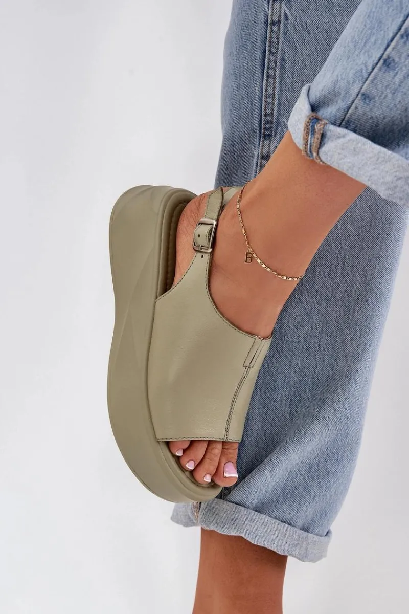 Sandały Płaskie>Damskie buty S.Barski Skórzane Sandały Damskie Na Platformie D&A SJ2301-2 Zielone