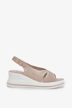 Discount Damskie buty S.Barski Skórzane Sandały Damskie Na Koturnie S.Barski LR51-660 Złote Złoty