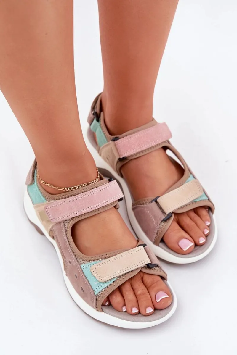 Sandały Płaskie>Buty damskie Vinceza Skórzane Sandały Damskie Sportowe McKeylor 95347 Beżowe Beżowy