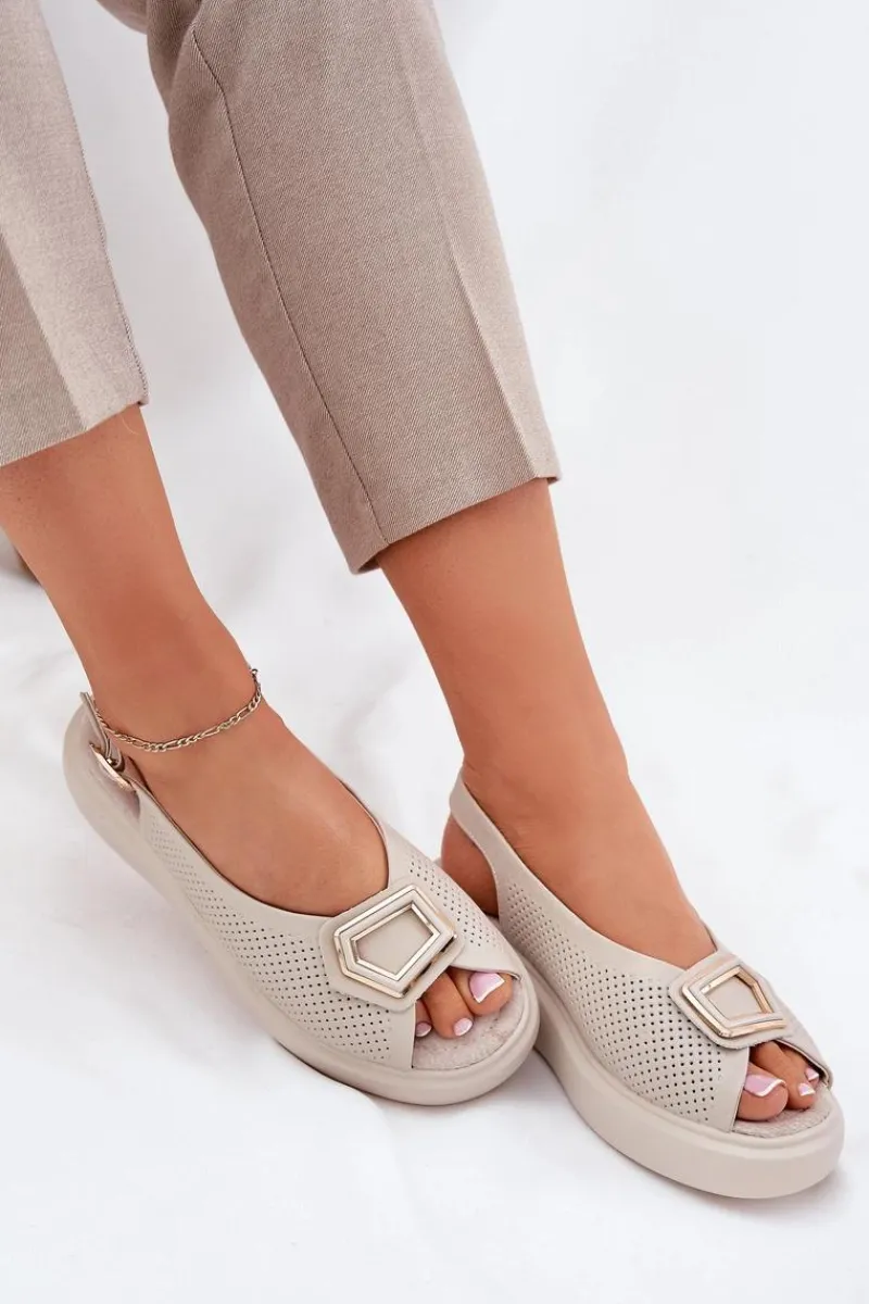 Sandały Na Koturnie>Damskie buty S.Barski Skórzane Sandały Damskie Z Ozdobą S.Barski LR51-786 Beżowe