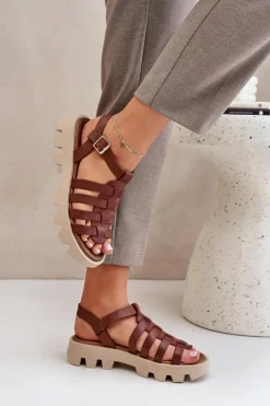 Sandały Płaskie>Boto Skórzane Sandały Damskie Zazoo 3695 Brązowe Brązowy