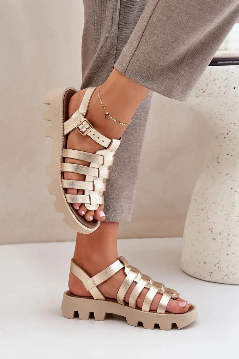 Sandały Płaskie>Boto Skórzane Sandały Damskie Zazoo 3695 Złote Złoty