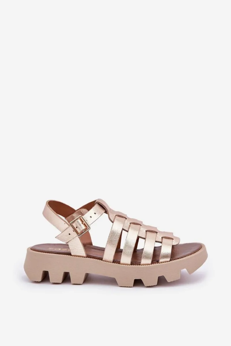 Sandały Płaskie>Boto Skórzane Sandały Damskie Zazoo 3695 Złote Złoty