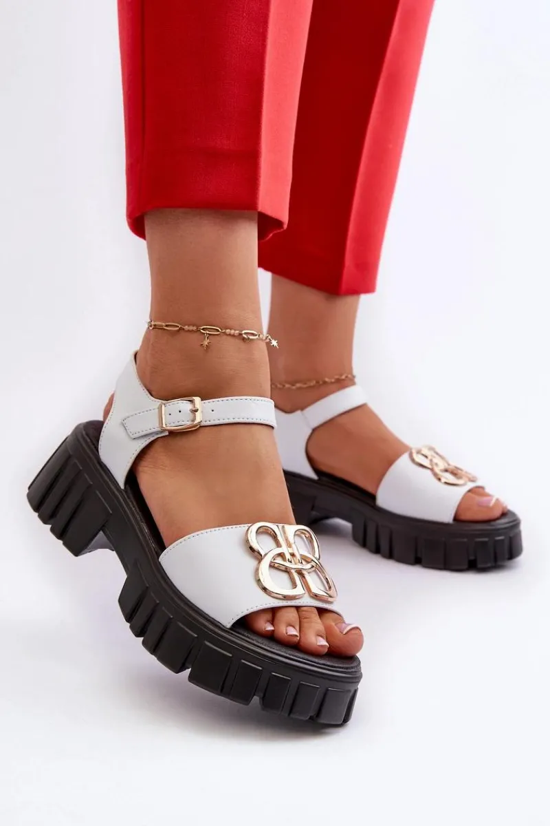 Hot Buty damskie Vinceza Skórzane Sandały Damskie Ze Złotą Ozdobą Białe Vinceza 7910