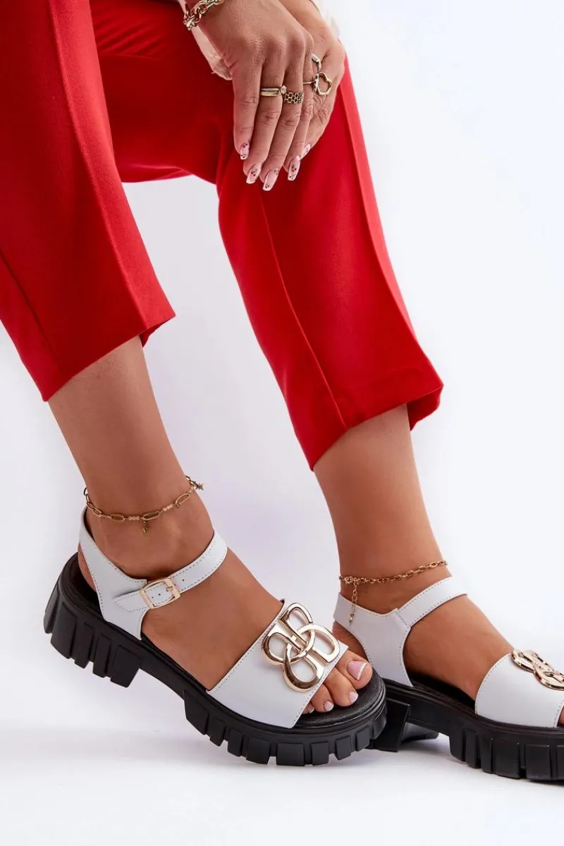 Hot Buty damskie Vinceza Skórzane Sandały Damskie Ze Złotą Ozdobą Białe Vinceza 7910