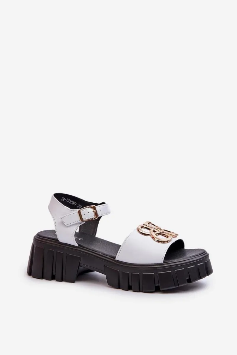 Hot Buty damskie Vinceza Skórzane Sandały Damskie Ze Złotą Ozdobą Białe Vinceza 7910