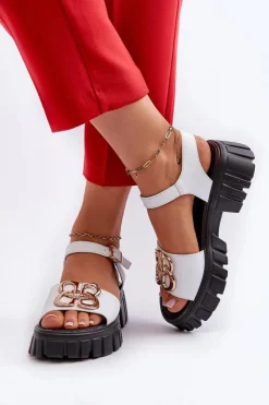 Hot Buty damskie Vinceza Skórzane Sandały Damskie Ze Złotą Ozdobą Białe Vinceza 7910