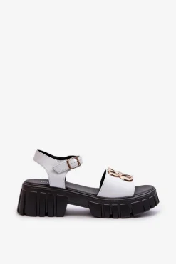 Hot Buty damskie Vinceza Skórzane Sandały Damskie Ze Złotą Ozdobą Białe Vinceza 7910