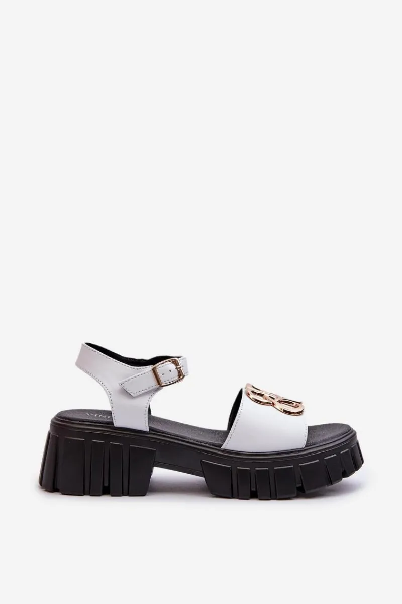 Hot Buty damskie Vinceza Skórzane Sandały Damskie Ze Złotą Ozdobą Białe Vinceza 7910