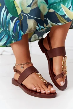 Online Big Star Shoes Skórzane Sandały Japonki Big Star HH274706 Brązowe