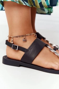 Clearance Skórzane Sandały Japonki Big Star HH274705 Czarne Damskie Sandały Big Star|Sandały Płaskie