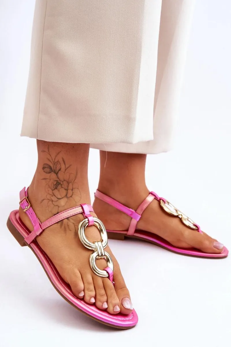 Hot Boto Skórzane Sandały Japonki Na Płaskim Obcasie Różowe Keep Going Różowy