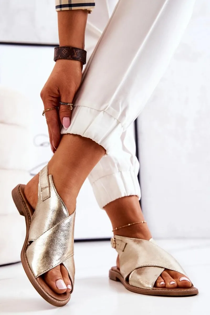 Sandały Płaskie>Boto Skórzane Sandały Lewski 3019 Złote