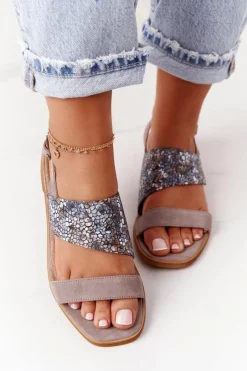 Sandały Płaskie>Maciejka Skórzane Sandały 05167-10 Ciemny Beż