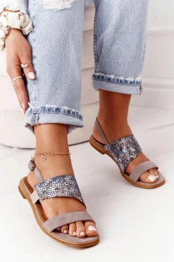 Sandały Płaskie><noscript><img width=