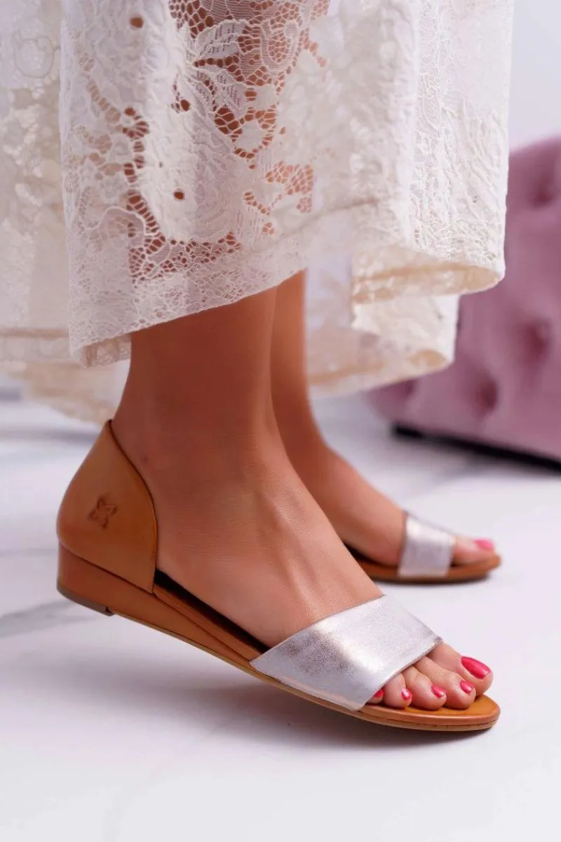 Skórzane Sandały 1971-45 Rude Damskie Sandały Na Koturnie|Sandały Płaskie