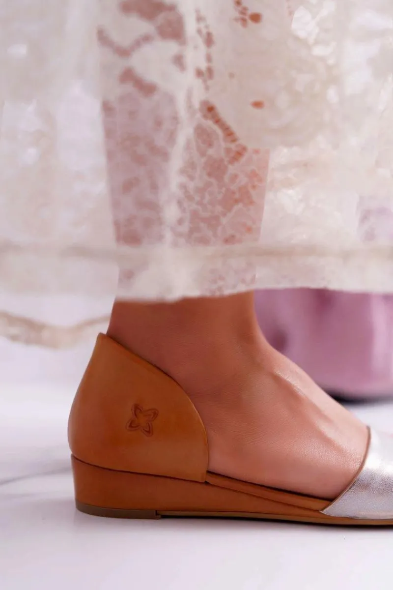 Skórzane Sandały 1971-45 Rude Damskie Sandały Na Koturnie|Sandały Płaskie