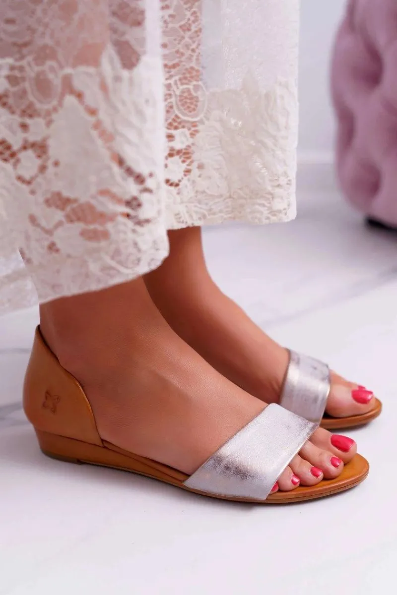 Skórzane Sandały 1971-45 Rude Damskie Sandały Na Koturnie|Sandały Płaskie