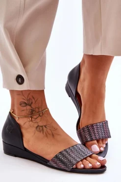 Best Maciejka Skórzane Sandały 1971-65 Czarne