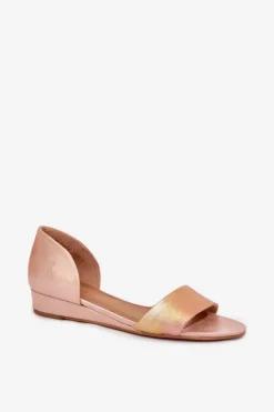 Skórzane Sandały 01971-72 Różowe Złoto Damskie Sandały Na Koturnie|Sandały Płaskie