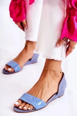 Sandały Na Koturnie|Sandały Płaskie>Maciejka Skórzane Sandały 1971-61 Niebieskie